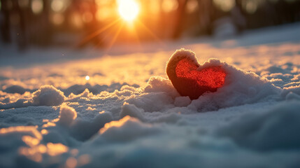 Red heart snow. Valentine day