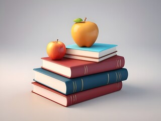 Online education, E-learning concept. stack of books. 3d render illustration