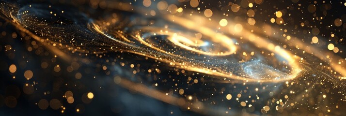 Golden glowing swirls dark background abstract