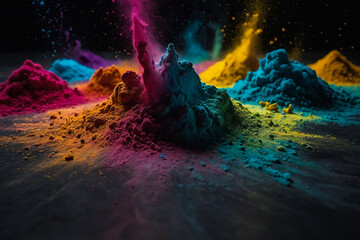 "Colorful Powder on Dark Background: A Vibrant Display"