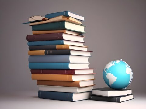 Online education, E-learning concept. stack of books. 3d render illustration