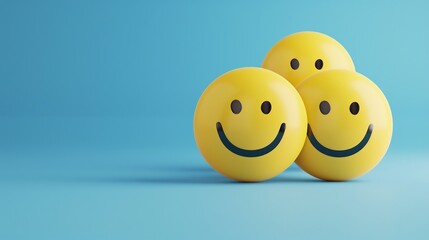 Minimalist smiley face icons on blue background, positive expression concept