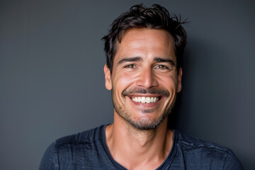 Fototapeta premium A man with a beard is smiling for the camera