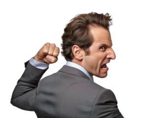 Business man serious emotions in transparent background