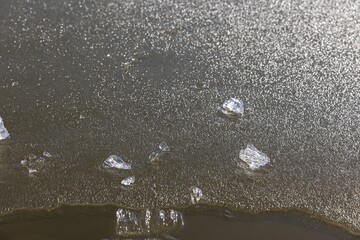ice drops on frozen water
