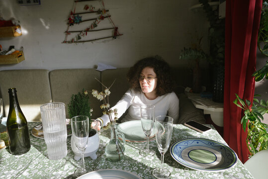 A woman at home during xmas lunch