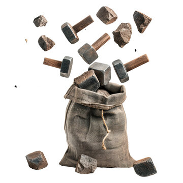 many anvil falling from hole in the bag, PNG no background image