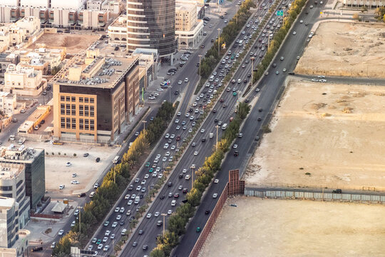 Aerial view of the King Fahd road in Riyadh, Saudi Arabia