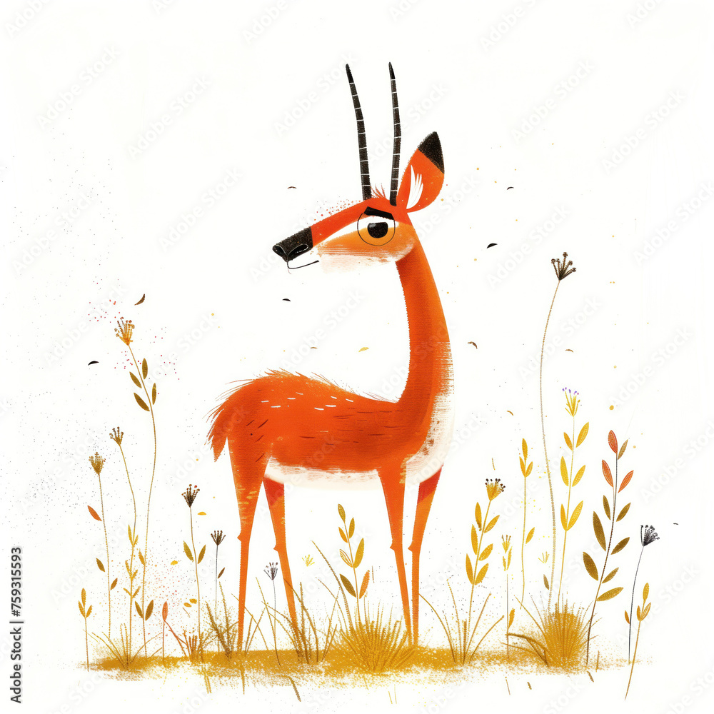 Wall mural Cute Funny Cartoon Antelope, Illustration for Children Book, Generative AI