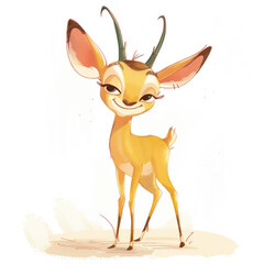 Cute Funny Cartoon Antelope, Illustration for Children Book, Generative AI