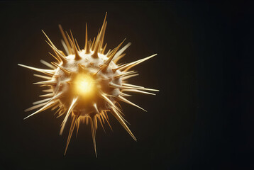 Fototapeta premium Abstract glowing spiky ball with intense light emanating from its core, set against a dark background for a dramatic effect