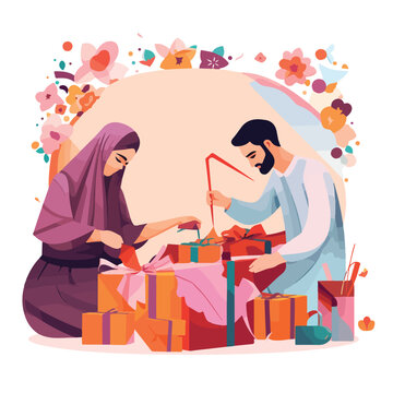 The process of beautifully wrapping gifts for Eid w