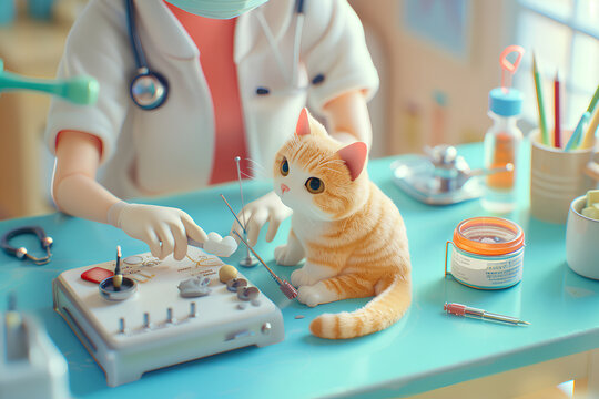 猫を診察する女性の獣医さん-2