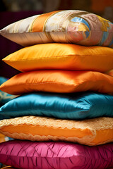 Vibrant Collection of Decorative Pillows in Unique Patterns and Textures - A Delightful Array of Home Decor