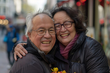 A man and woman are posing for a picture and smiling