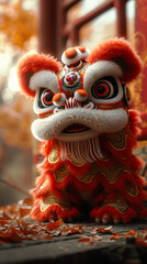 Fototapeta na wymiar Chinese New Year Lion Dance with scroll. Isolated. Translation: May you have a prosperous new year.