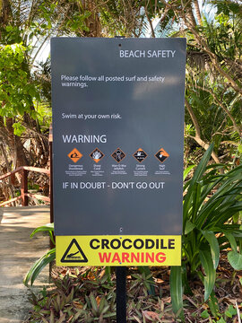 Warning sign at beach entrance in Queensland