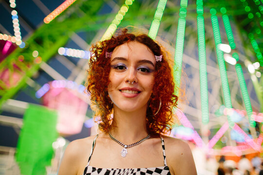 Portrait of a Generation-Z woman at a fair