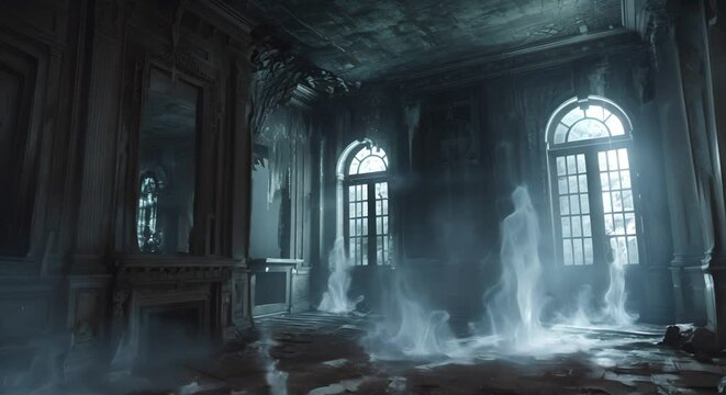 Ghostly apparitions appearing in the mirrors of an ancient, haunted villa