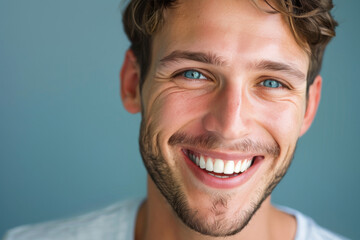 Obraz premium A man with a beard and blue eyes smiles for the camera