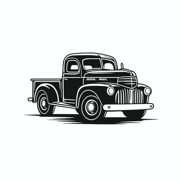 Vintage Pickup Truck Logo Monochrome Design Style 