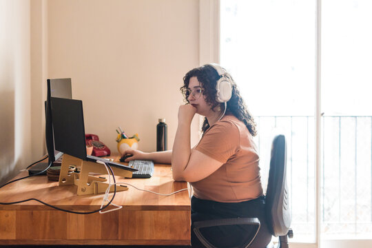 Woman in tech working from home