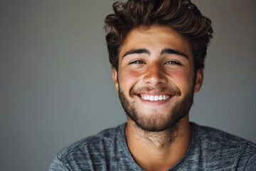Obraz premium A young man with a beard is smiling for the camera