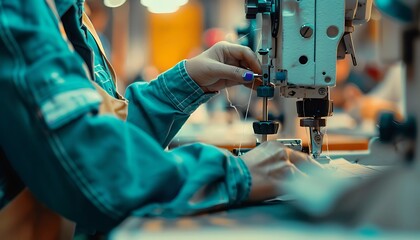 Close View of Textile Worker Crafting Garments for International Brands