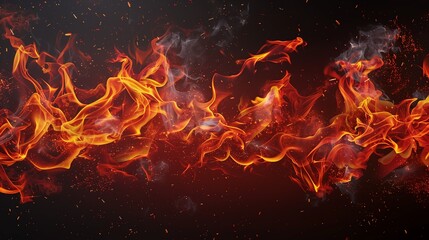 A mesmerizing display of vibrant fire flames dancing elegantly on a pitch-black background, showcasing a spectacular range of reds, oranges, and yellows. - obrazy, fototapety, plakaty