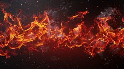 Foto op Aluminium A mesmerizing display of vibrant fire flames dancing elegantly on a pitch-black background, showcasing a spectacular range of reds, oranges, and yellows. © Mehram