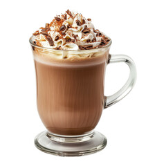 Homemade hot chocolate tea on white transparent background