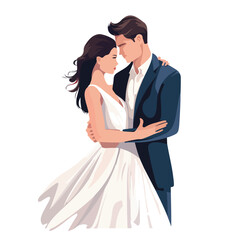 Fototapeta na wymiar wedding couple hugging flat vector illustration