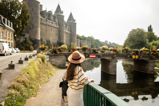 young tourist woman visiting a nice city in france