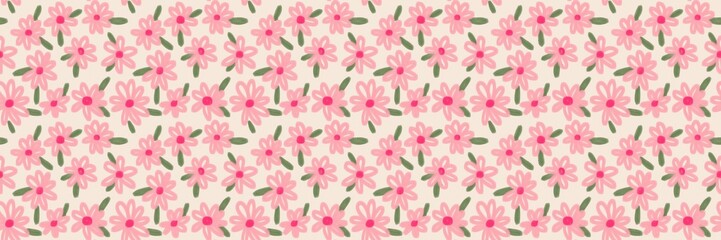 Spring dasies flowers seamless pattern. Summer joy