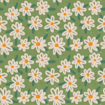 Spring dasies flowers seamless pattern illustration