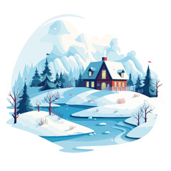 winter season scene flat vector illustration isloat