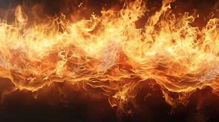 Fototapeten An ultra-realistic and high-resolution image of fire flames, gracefully soaring and swirling against a deep black backdrop. The flames are depicted with an extraordinary level of detail © Mehram