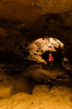 Man exploring a cave 