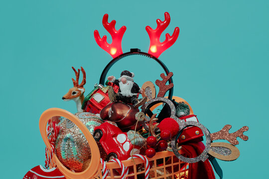 christmas ornaments in a basket