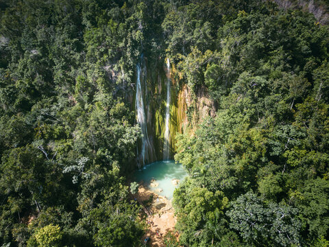 Aerial view of the El Limon Waterfall, Dominican Republic