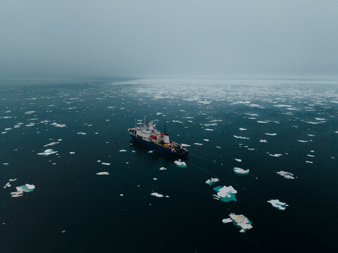 Expedition vessel in the ice of the Arctic Ocean