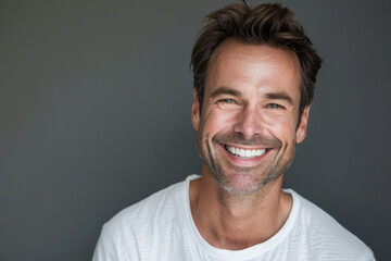 Fototapeta premium A man in a white shirt is smiling for the camera