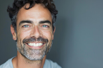 A man with a beard and blue eyes smiles for the camera