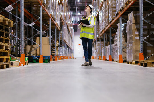 Logistic boss checking goods distribution center