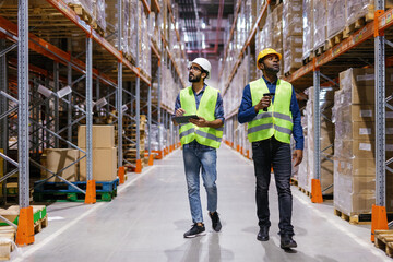 Working people warehouse with equipments