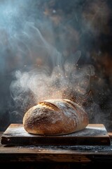Baker's pride Freshly baked bread on a wooden table, AI Generative