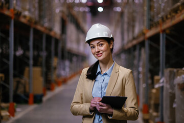 Boss distribution center holding tablet working day