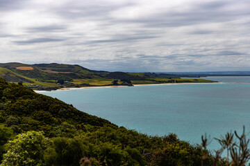 panorama of sea shore of New Zealand South Island at Nugget Point Lighthouse - famous landmark in Otago, near Dunedin