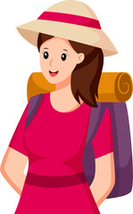 Young Girl Traveling Character Design Illustration