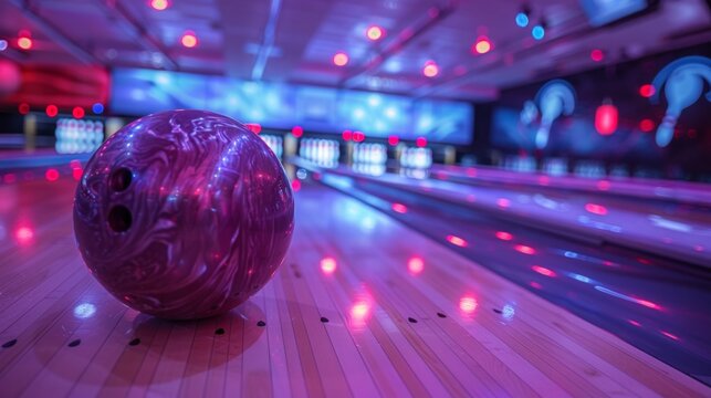 Fun bowling night among friends, striking pins, dynamic and joyful moments, AI Generative